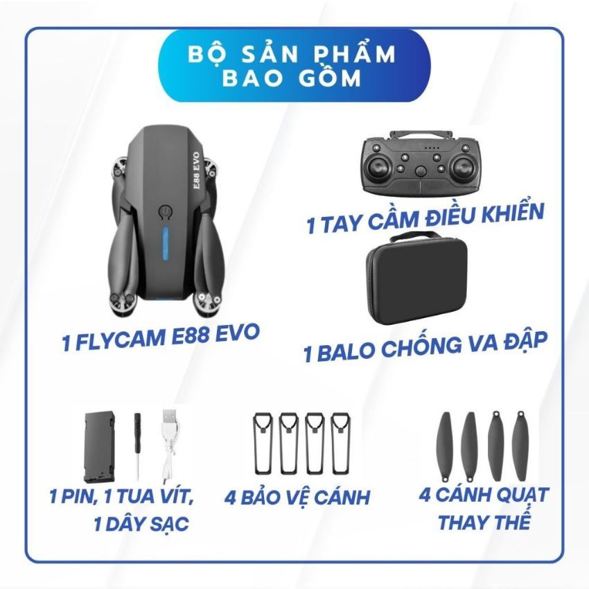 Flycam e88 EVO, Máy bay điều khiển từ xa camera 4k, Bay cao 200m, Bay xa tối đa 1500m | BigBuy360 - bigbuy360.vn