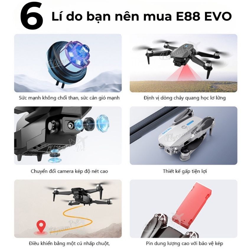 Flycam e88 EVO, Máy bay điều khiển từ xa camera 4k, Bay cao 200m, Bay xa tối đa 1500m | BigBuy360 - bigbuy360.vn
