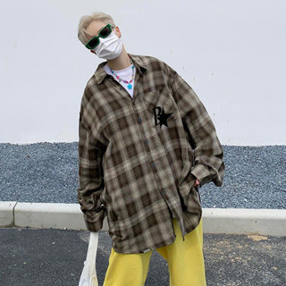 Áo sơ mi nam unisex thêu kẻ caro, sơ mi nam unisex form rộng phong cách retro Hàn Quốc 2115