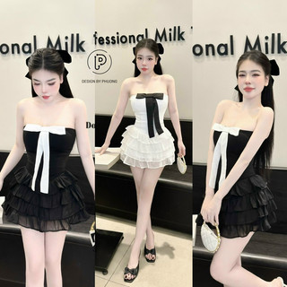 Váy body quây bèo tầng phối nơ ngực xinh xỉu