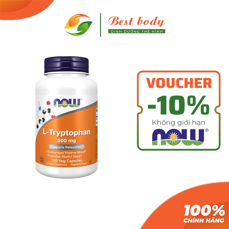 NOW L-TRYPTOPHAN 500MG Giảm Căng Thẳng, Cải Thiện Giấc Ngủ 120 VIÊN