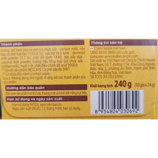 (Mẫu mới) Cà phê sữa đá hòa tan Nescafé 3in1 (Hộp 10 gói x 24 g)