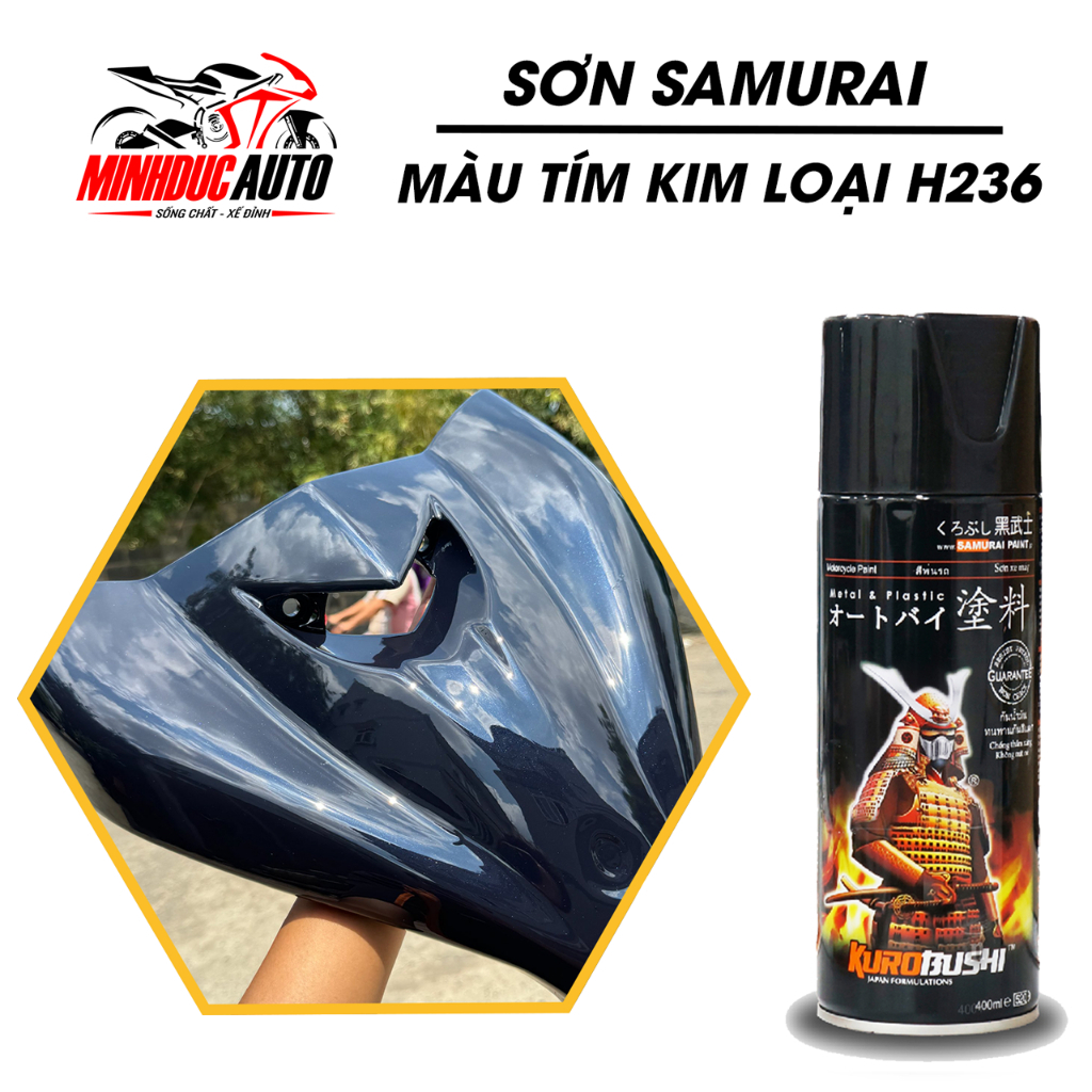 Sơn Samurai Màu Tím Kim Loại  - H236 (400 ml) - chai sơn xịt chuyên dụng cho sơn xe máy, ô tô