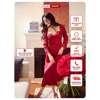Váy lụa 𝐋𝐘𝐒𝐈𝐋𝐊 cổ ren váy nữ đầm lụa cao cấp đầm lụa màu đỏ phối ren đẹp v31