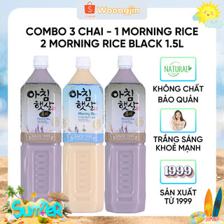 Combo 3 chai - 1 chai nước gạo buổi sáng,2 chai nước gạo lứt đen 1.5l - woongjin