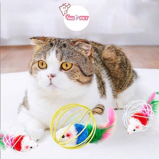 mèo đồ chơi lồng chuột trêu chọc mèo gậy lông thật đuôi chuột lồng chuột đồ chơi mini bóng mèo tự giải sầu