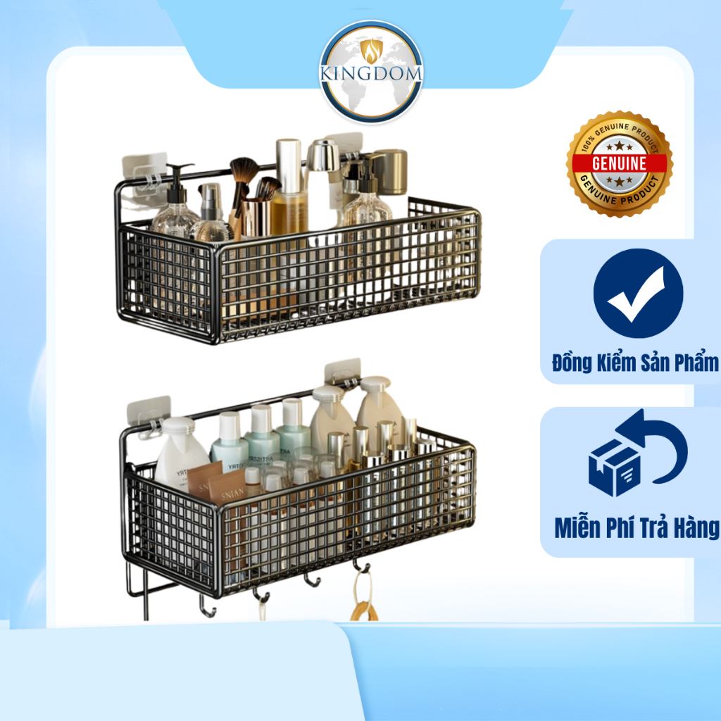 Kệ Đựng Đồ Nhà Tắm Dán Tường Hình Chữ Nhật, Chất Liệu Thép Sơn Tĩnh Điện Siêu Chắc Chắn