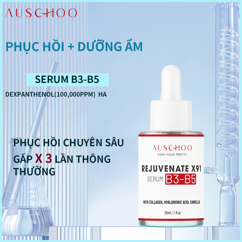 Serum B3-B5 Phục Hồi Dưỡng Ẩm AUSCHOO Phục Hồi Da Chuyên Sâu Ngừa Lão Hóa Serum Sáng Da 30ml