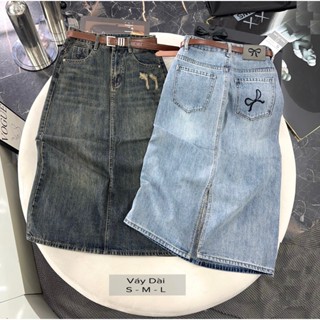 CHÂN VÁY JEAN QC THÊU NƠ SAU TÚI, XẺ SAU, CHẤT VẢI MỀM MỊN, LƯNG CAO, KHÔNG CO GIÃN