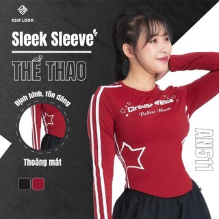 Áo Thun Crotop Cổ Tròn Dài Tay Nữ KSM Lai Bầu 2 Sọc Hoạ Tiết In Cá Tính Năng Động Phom Ôm Vải Mịn Mềm Thoáng Khí AN511