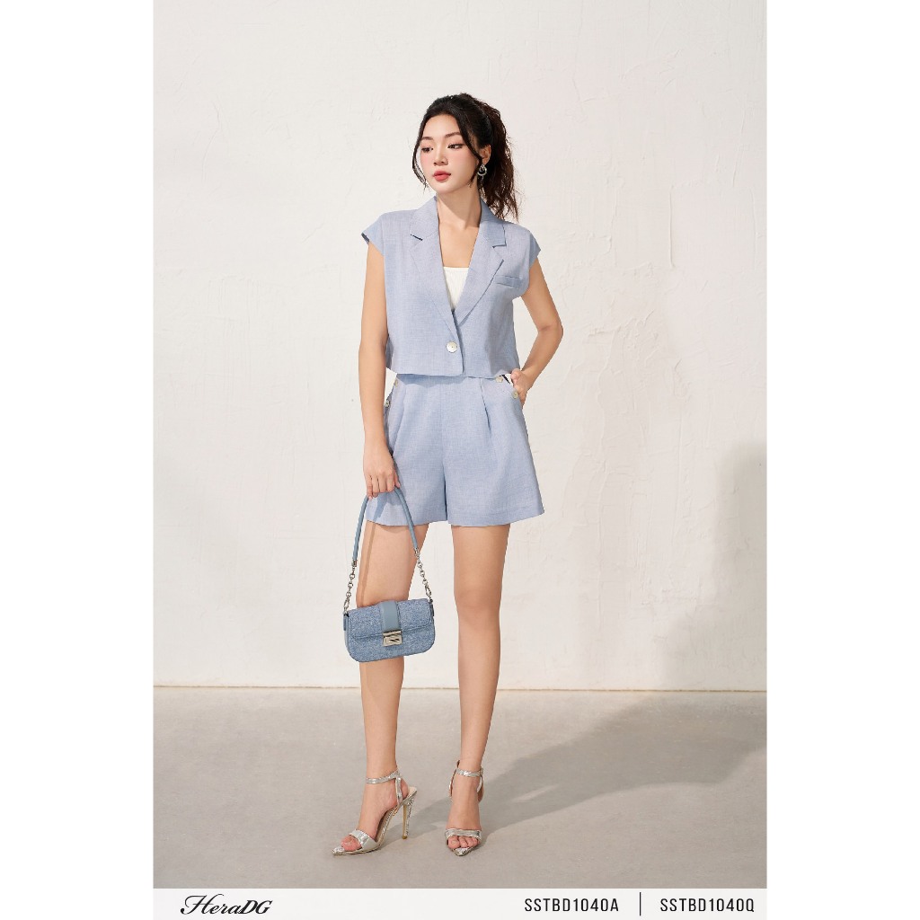 Set bộ áo blazer ngắn, quần short lửng HeraDG áo croptop vai chờm 1 cúc trẻ SSTBD1040AQ (mua cả bộ c