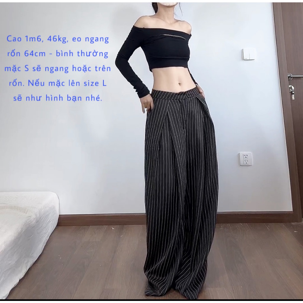 | HÌNH THẬT ĐỘC QUYỀN CUBEDLEMON | Quần ống siêu rộng ulzzang ly lệch phần lưng sọc | BigBuy360 - bigbuy360.vn