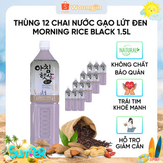 Thùng 12 chai nước gạo lứt đen morning rice black 1.5l - woongjin