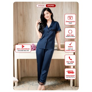 Bộ mặc nhà nữ 𝐋𝐘𝐒𝐈𝐋𝐊 pijama đồ ngủ lụa cao cấp thiết kế áo cộc tay quần dài bn330