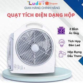 Quạt hộp tích điện sử dụng 14-16h, quạt chạy 2 bình ắc quy tích hợp đèn led siêu tiện lợi x438