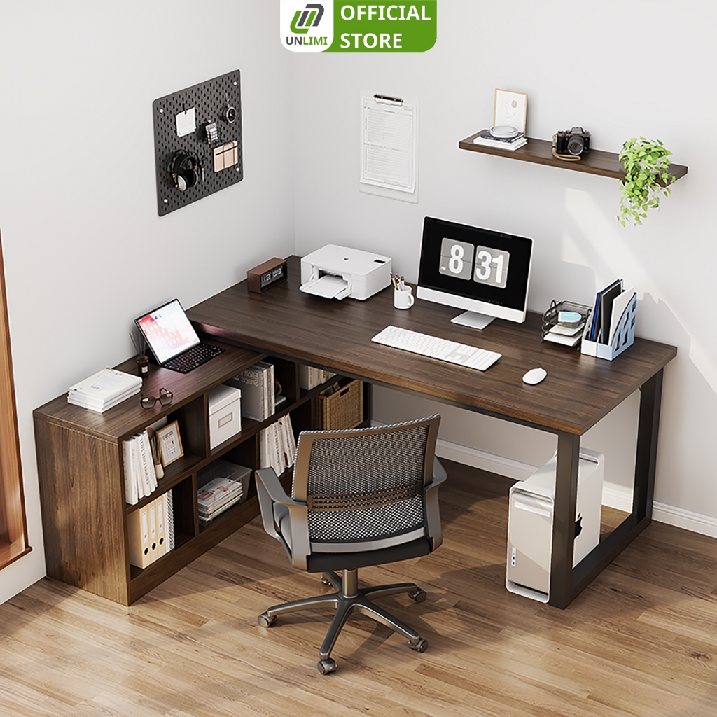 Bàn làm việc góc chữ L kết hợp tủ sách thông minh, tiết kiệm diện tích thương hiệu UNLIMI - GM131