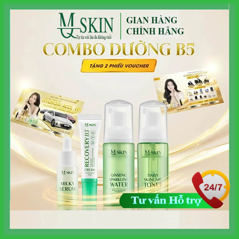 Combo 4 món Phục Hồi Dưỡng Da B5 MQ SKIN ( Toner, Nước Tẩy Trang, Serum Sữa, Kem B5)