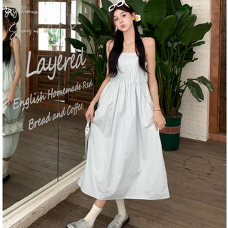 Đầm đi biển chữ A hai dây xếp ly form rộng Hàn Quốc 67279
