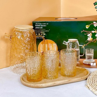 Bộ bình nước hổ phách dáng cao thương hiệu gosu cao cấp