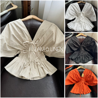 Áo peplum, áo kiểu nữ xếp eo tôn dáng, chất liệu Linen