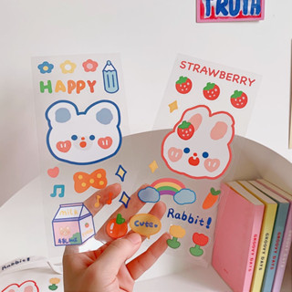 Miếng dán sticker 3D hình gấu thỏ cute bảng to trong suốt trang trí bình nước, sổ tay, laptop, tủ kệ đa năng