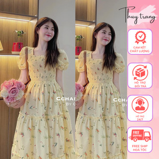 Váy maxi hoa nhí vàng cổ vuông dáng xòe 3 tầng cho sự nhẹ nhàng tối giản-min_shop_1512