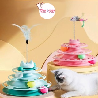 【Giao Hàng Hoả Tốc 】Đồ chơi tương tác Thú cưng,  Bàn xoay Mèo 4 tầng ,Tháp thú cưng theo dõi trí tuệ, Đồ chơi mèo ngộ ng
