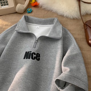  Áo polo Nice unisex nam nữ đều mặc được áo thun cổ cao có khóa form rộng chất vải tổ ong 3 màu đen be trắng 