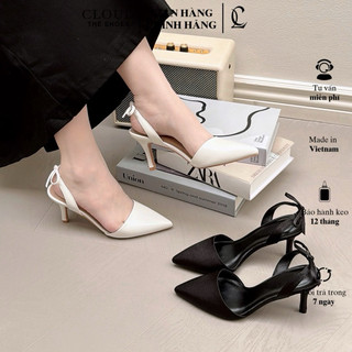 Giày cao gót CL quai hậu mũi nhọn, quai nơ sau 7cm