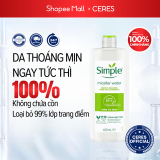 Nước Tẩy Trang Mắt Môi Simple Micellar Water Làm Sạch Lớp Trang Điểm Dưỡng Cấp Ẩm 200ml/400ml