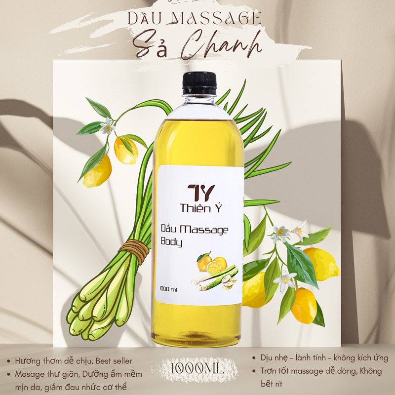 Dầu Massage Body _ Tinh Dầu Sả Chanh_ Dầu massage chuyên dụng cho spa_ Dưỡng ẩm da mềm mịn_ Chai 1000ml