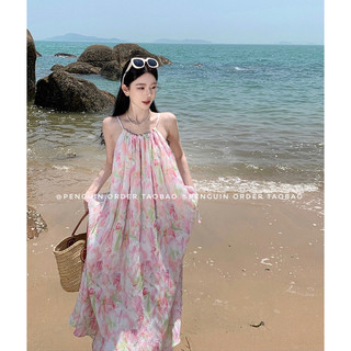 D109 Đầm váy maxi cổ yếm phối dây hoa nhúng