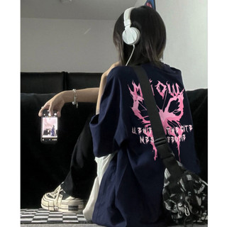 2024 Focus Xanh đậm Vintage Áo phông nữ Butterfly in hình cổ tròn bigsize tay ngắn unisex 100%cotton local brand