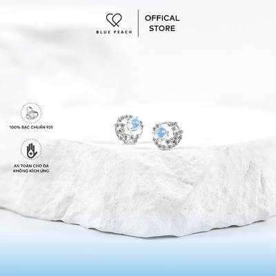 Khuyên Tai Bạc 925 Blue Peach KT Blue Glitter Moon V1 KT665