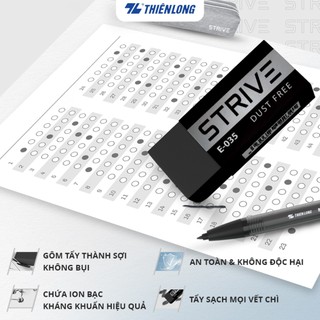 Gôm tẩy không bụi mịn Thiên Long Strive Dust Free E-035 - Chứa ion bạc kháng khuẩn, tẩy sạch, êm, thiết kế tối giản