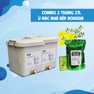 Combo 2 thùng ủ rác nhà bếp 27l + 4kg men bokashi & 4 vòi xoáy
