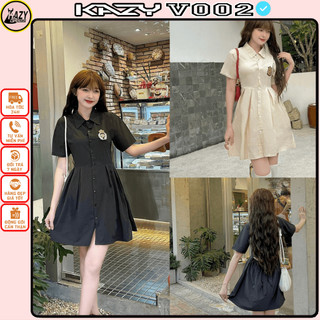 Váy sơ mi logo khoét lung thắt nơ, Váy hở lưng KAZY DRESS V002