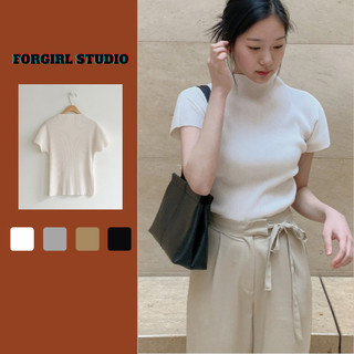 Áo thun gân Forgirlstudio cổ leo tay hến cánh dơi dáng xuông basic T001
