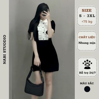 Đầm nhung thiết kế cổ sơ mi phối ngực Nabi, Đầm nhung cộc tay Bigsize 220 Nabi
