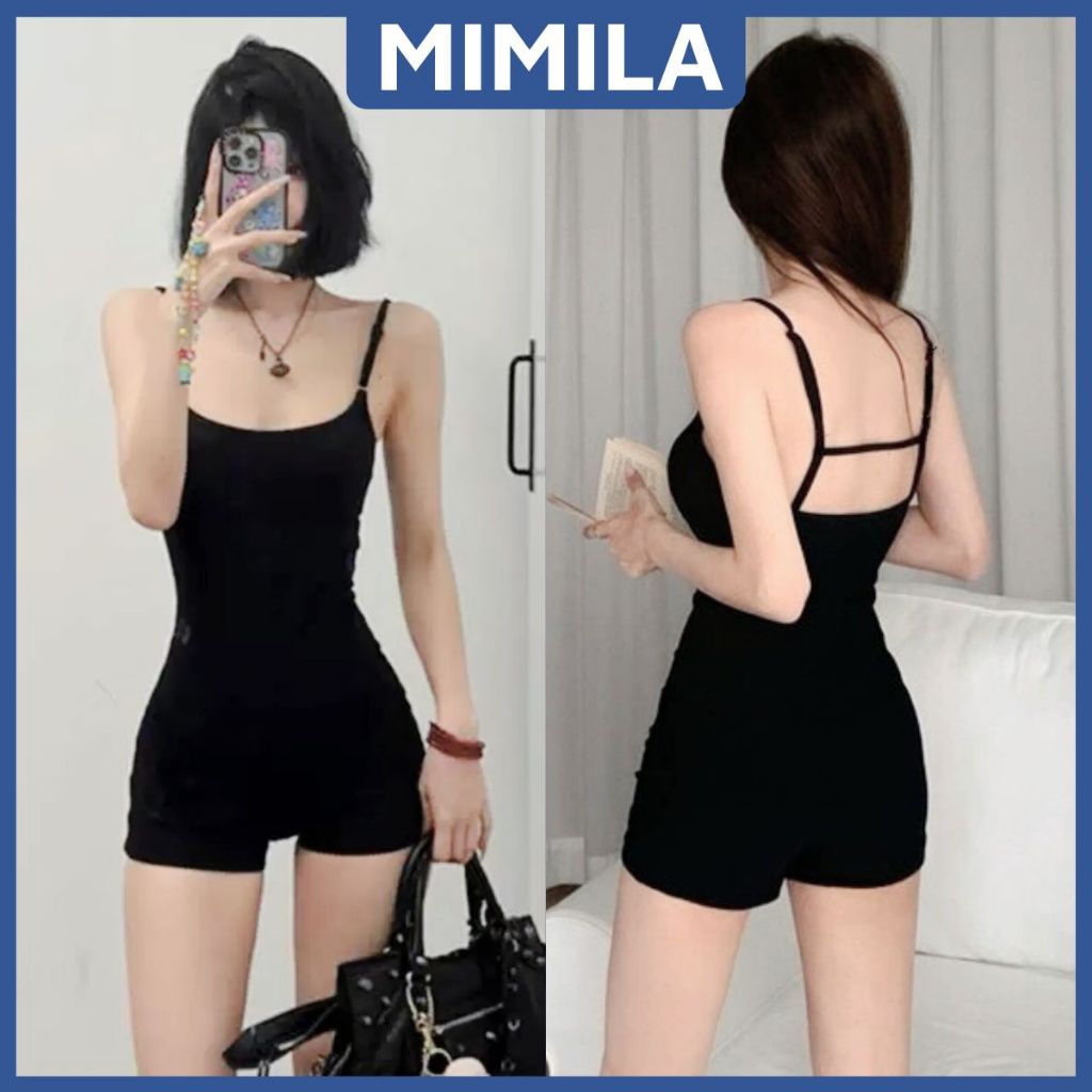 [CÓ SIZE] Jumpsuit Hai Dây MIMILA SẴN MÚT NGỰC Áo Liền Quần Nữ Ôm Body Thiết Kế Khoét Lưng Chất Thun Tăm Lạnh - MBS042