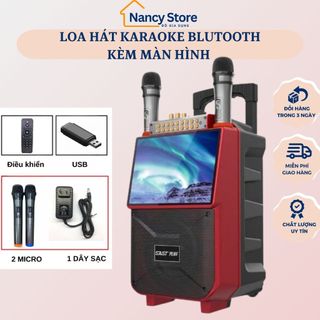 Loa kéo bluetooth, loa hát karaoke tích hợp màn hình đi kèm 2 micro