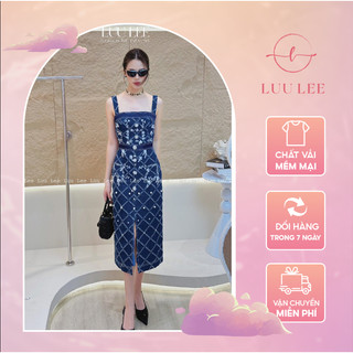 Váy 2 Dây Bản To Demin Họa Tiết Hoa Nổi Ấn Tượng Phong Cách Thời Trang Sang Chảnh Thiết Kế By LUU LEE LV436