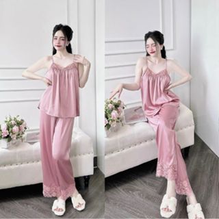 Đồ Ngủ 2 Dây Quần Dài Bigsize MIKY, Đồ Ngủ Sexy Dài lụa Latin cao cấp mềm mại xinh xắn < 70KG