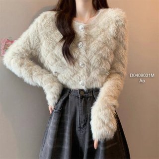 Áo len lông kiểu dáng ngắn phối nút ngọc hàng đẹp QC!