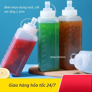 Bình nhựa đựng mứt / sốt vòi rộng 1.2cm cao cấp có nắp đậy 800ml và 1000ml