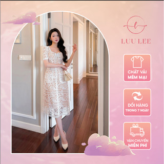 Váy Nữ Hoạ Tiết Ren Cổ OVAN Dáng A Dài Suông Tôn Dáng Tôn Da Phong Cách Tiểu Thư Sang Chảnh Thiết Kế By LUU LEE LV371