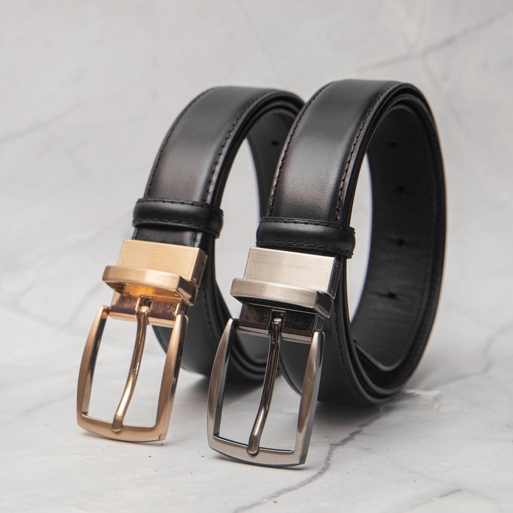Thắt lưng nam,dây nịt nam FTT Leather da bò mặt khóa xỏ kim 2 mặt bản nhỏ 3cm màu đen sang trọng