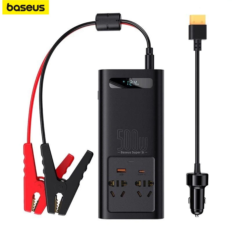 Bộ Chuyển Đổi Nguồn 12V lên 220V Điện Áp DC to AC dùng cho Xe Hơi Baseus Super Si Power Inverter 500W (220V CN/EU)