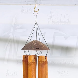 Chuông gió tre, chuông gió trúc (nón dừa 6 ống tre nâu).
