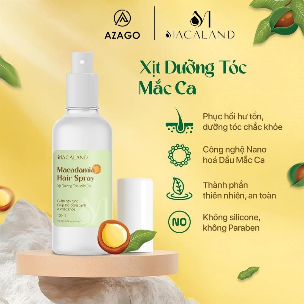 Xịt dưỡng tóc Mắc Ca Macaland 100ml phiên bản cải tiến mới, hỗ trợ tóc mọc nhanh chắc khỏe - AZAGOHN